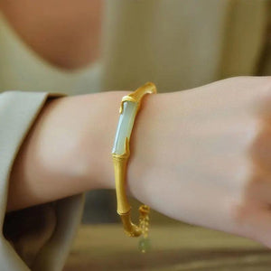 Sterling Silver Inlaid Natural Hetian Jade Gray Jade Bracelet