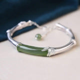 Sterling Silver Inlaid Natural Hetian Jade Gray Jade Bracelet