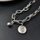 925 Silver Round Rabbit Vintage Bracelet
