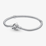 925 Sterling Silver Zircon Heart Daisy Clap Chain Bracelet
