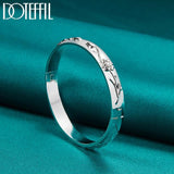 925 Silver Rose Cuff Bangle Bracelet Women Wedding Engagement Jewelry