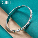 925 Silver Rose Cuff Bangle Bracelet Women Wedding Engagement Jewelry