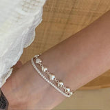 925 Sterling Silver Heart Double Chain Vintage Bracelet S-B451