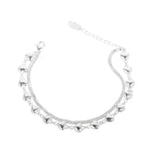 925 Sterling Silver Heart Double Chain Vintage Bracelet S-B451