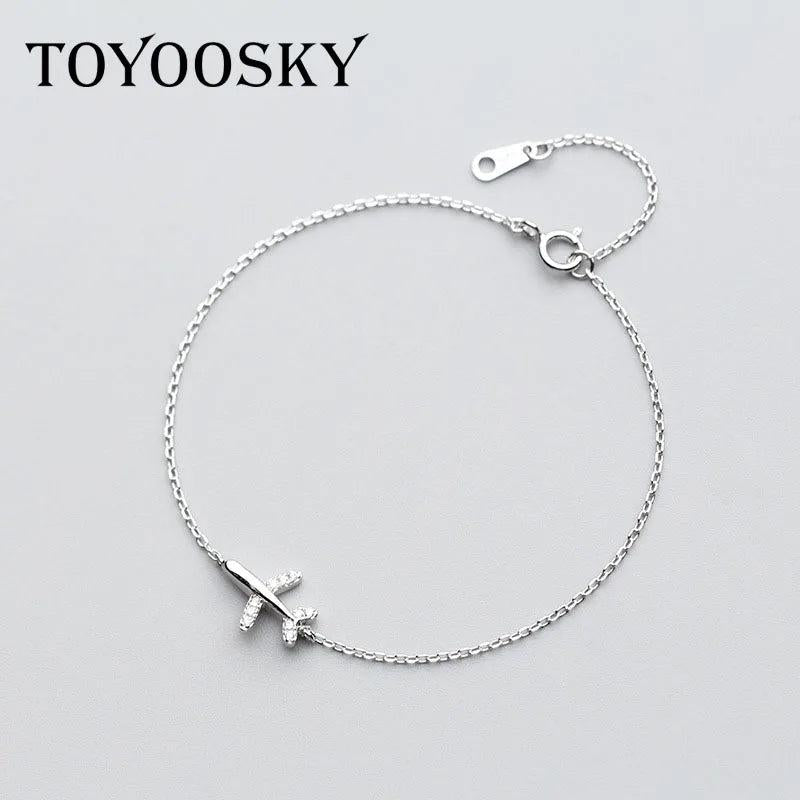 925 Sterling Silver Crystal Aircraft Bracelet