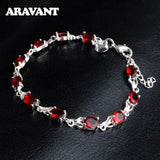 925 Silver Red Zircon Charm Bracelet Chain Wedding Jewelry