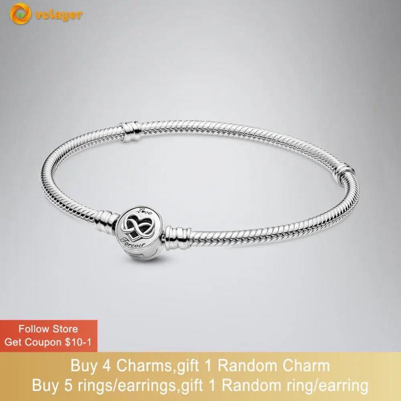 925 Silver Heart Infinity Clasp Bracelet Women DIY Jewelry