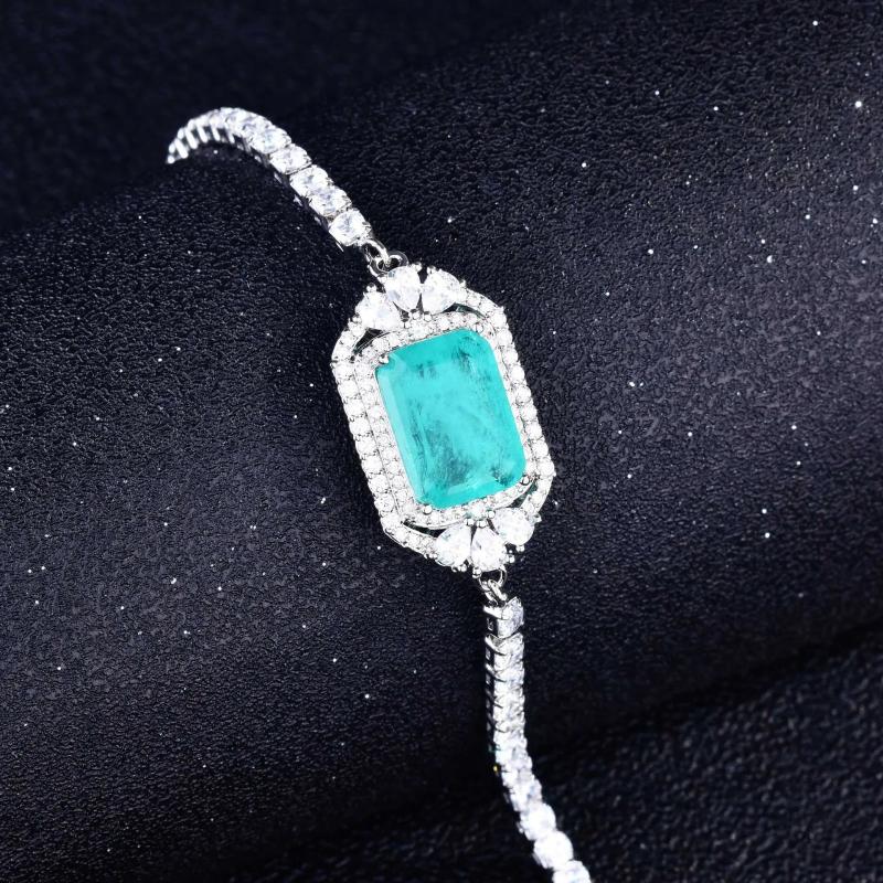 Rectangle Paraiba Tourmaline Silver Charms Bracelet for Women