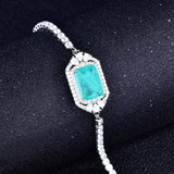 Rectangle Paraiba Tourmaline Silver Charms Bracelet for Women