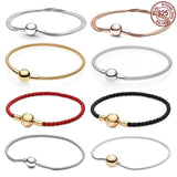 925 Silver Buckle Bracelet Set for Couples, DIY Charm Beads, Anniversary Gift