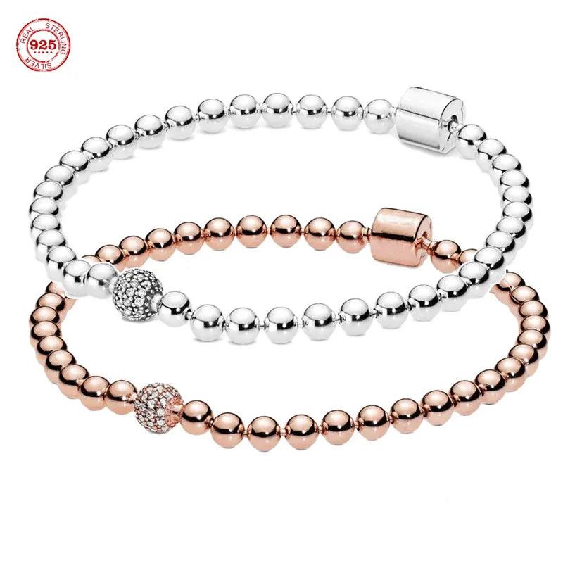 925 Silver Rose Barrel Buckle Bead Bracelet DIY Jewelry Gift
