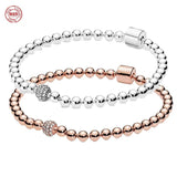925 Silver Rose Barrel Buckle Bead Bracelet DIY Jewelry Gift