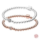 925 Sterling Silver Rose Barrelb Buckle Beaded Bracelets