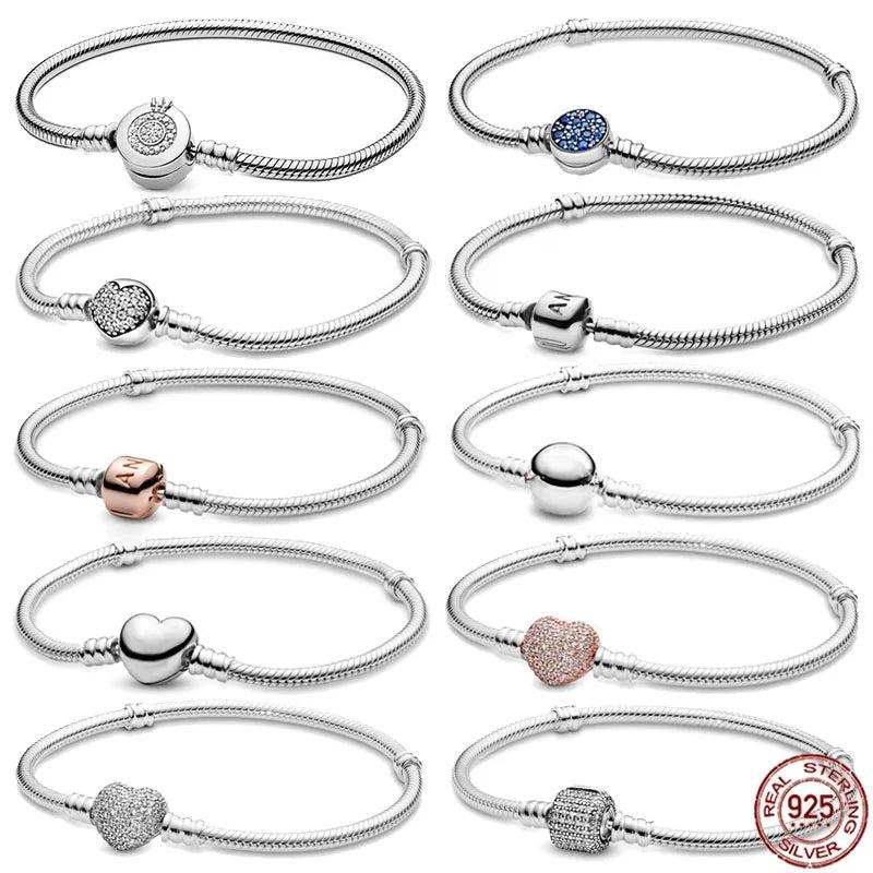 925 Silver Heart Crown Bracelet for Charm Beaded DIY