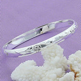 925 Silver Flower Rose Cuff Bangle Bracelet Wedding Engagement