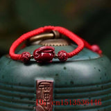 Vintage Chinese Vermilion Rabbit Bracelet Charm Natural Stone Bangle