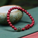 Vintage Chinese Vermilion Rabbit Bracelet Charm Natural Stone Bangle