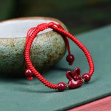 Vintage Chinese Vermilion Rabbit Bracelet Charm Natural Stone Bangle