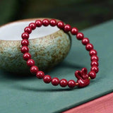 Vintage Chinese Vermilion Rabbit Bracelet Charm Natural Stone Bangle