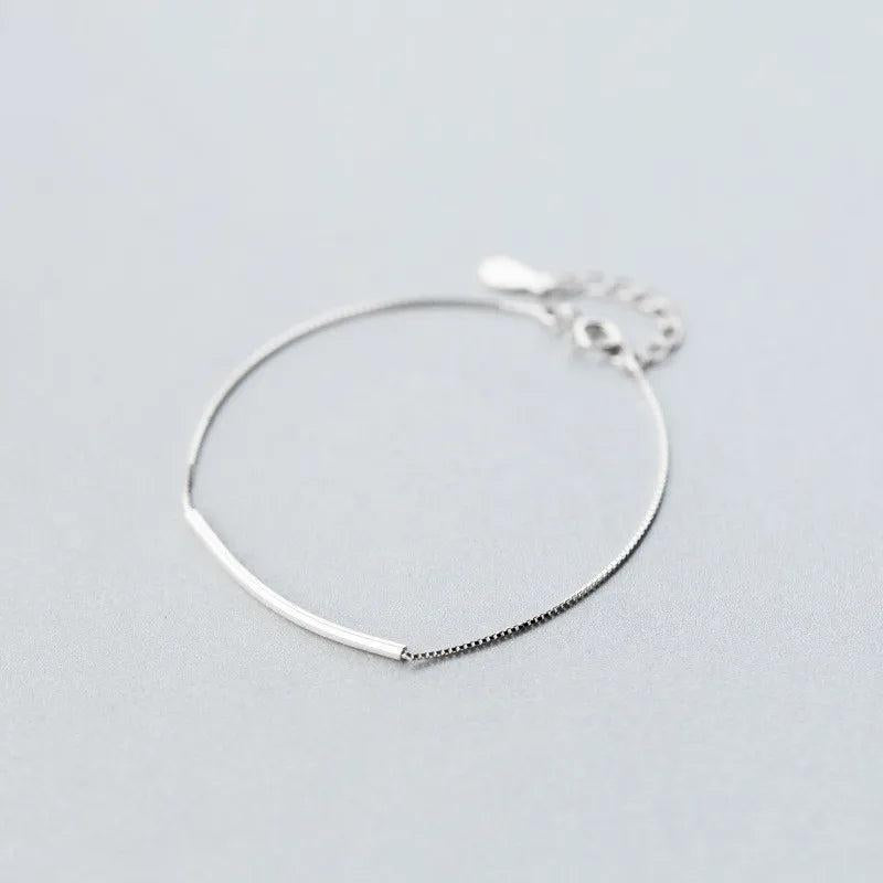 925 Silver Minimalist Curved Line Charm Bracelet Bangle for Women