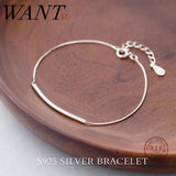 925 Silver Minimalist Curved Line Charm Bracelet Bangle for Women