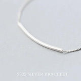 925 Silver Minimalist Curved Line Charm Bracelet Bangle for Women