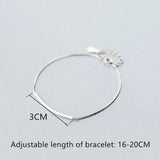 925 Silver Minimalist Curved Line Charm Bracelet Bangle for Women