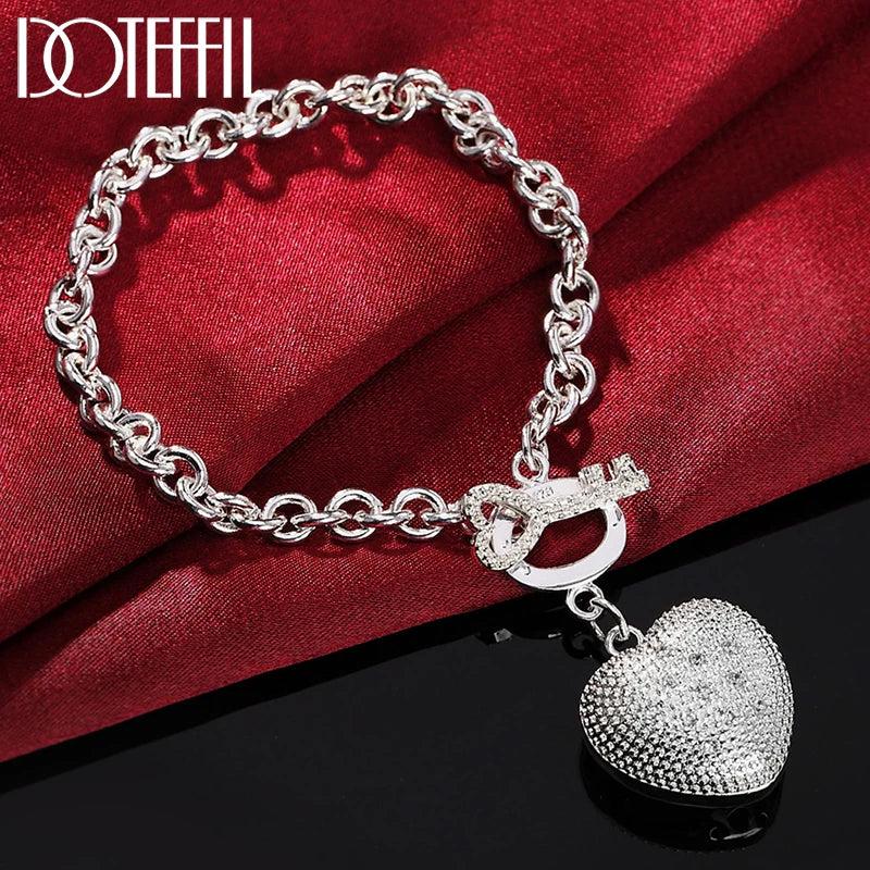 925 Silver Zircon Heart Key Bracelet for Women Wedding Jewelry