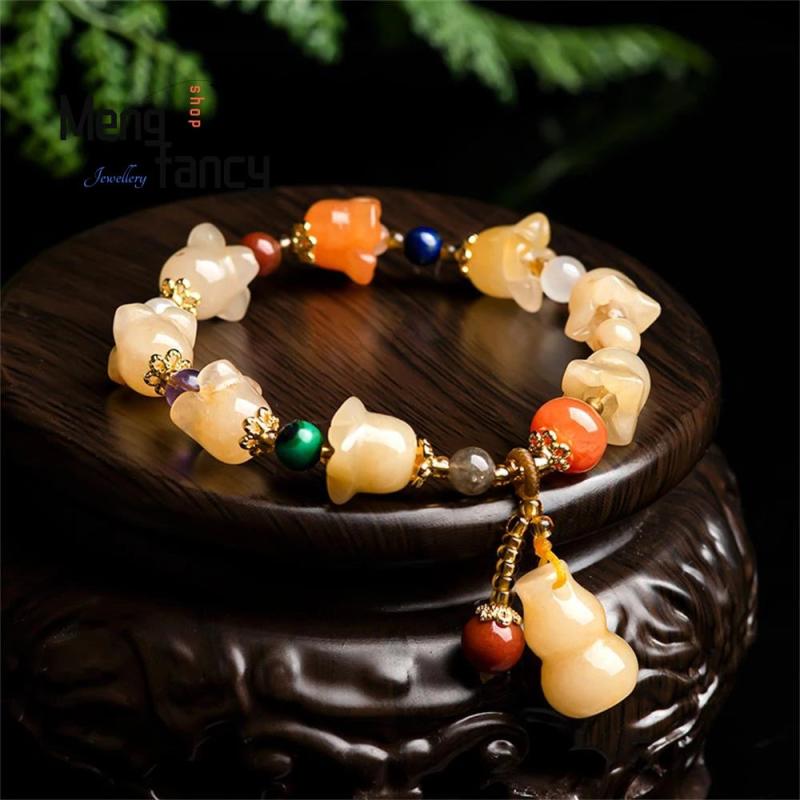 Golden Silk Jade Orchid Gourd Bracelet Charms Fine Jewelry Bangle