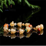 Golden Silk Jade Orchid Gourd Bracelet Charms Fine Jewelry Bangle