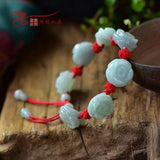Hand-Carved Natural Jade Emerald Rose Beads Ring Bracelet