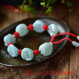 Hand-Carved Natural Jade Emerald Rose Beads Ring Bracelet