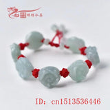 Hand-Carved Natural Jade Emerald Rose Beads Ring Bracelet