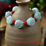 Hand-Carved Natural Jade Emerald Rose Beads Ring Bracelet