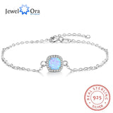 JewelOra Square Opal Bracelet with CZ Chain - 925 Sterling Silver