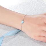 JewelOra Square Opal Bracelet with CZ Chain - 925 Sterling Silver