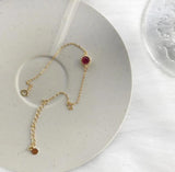 925 Silver Red Zircon Bracelet 18K Yellow Chain Girls Wedding Wristband