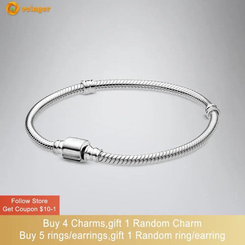 925 Silver Barrel Clasp Snake Chain Bracelet for Women