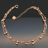 Purple 14K Rose Three Layer Chain Beads Bracelets for Women