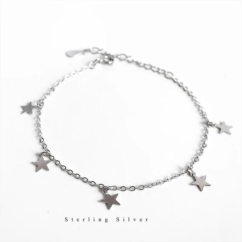 TrustDavis 925 Silver Sweet 5 Star Bracelet For Women