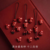 Hand-Carved Red Cinnabar Chinese Zodiac Key Chain with Adjustable Bangle