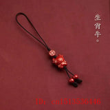 Hand-Carved Red Cinnabar Chinese Zodiac Key Chain with Adjustable Bangle