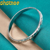 925 Silver Flower Bangle Bracelet For Women Wedding Jewelry