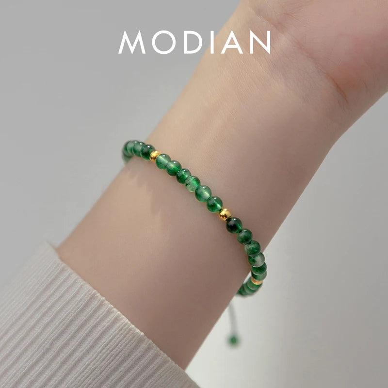 925 Silver Round Green Ctystal Chain Bracelet For Women