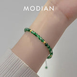 925 Silver Round Green Ctystal Chain Bracelet For Women
