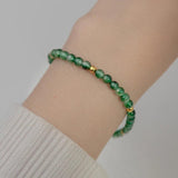 925 Silver Round Green Ctystal Chain Bracelet For Women