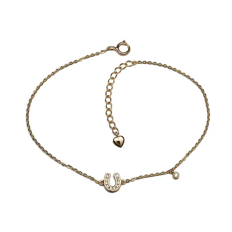 925 Silver Zircon Heart U Bracelet 14K Chain