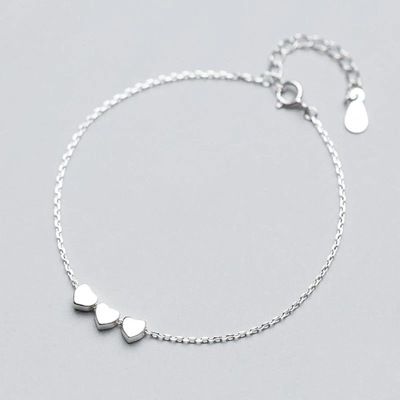 925 Silver Bracelet 3 Hearts Love Birthday Gift For Women