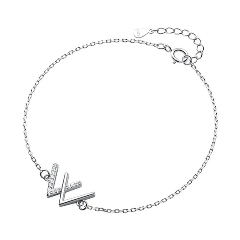 Davis 925 Sterling Silver Letter W CZ Bracelet Wedding Fine S925 Jewelry