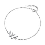 Davis 925 Sterling Silver Letter W CZ Bracelet Wedding Fine S925 Jewelry